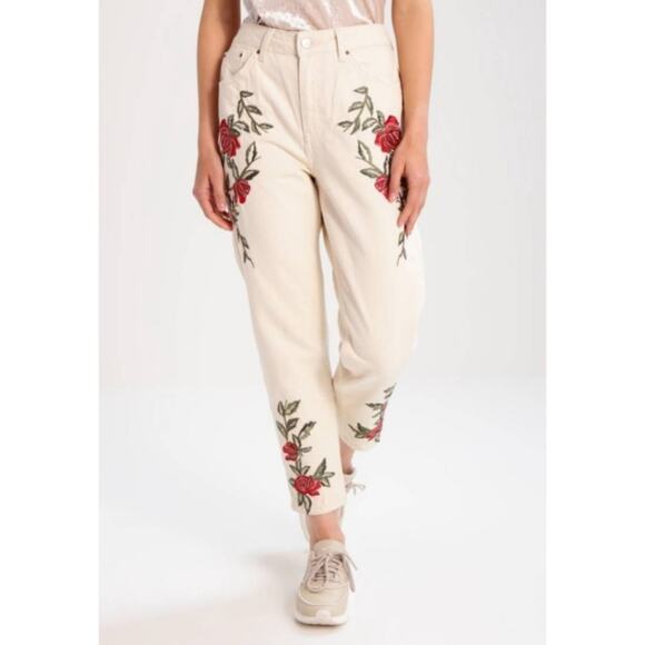 Topshop Moto Rose Embroidered Mom High Waisted Jeans Size 28x27 - Picture 10 of 11